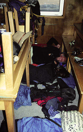 Sleeping under the dining tables